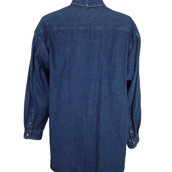 Tommy Hilfiger Denim Shirt Vintage 90s Colorblock Streetwear Oversized Mens XL - Picture 3 of 5